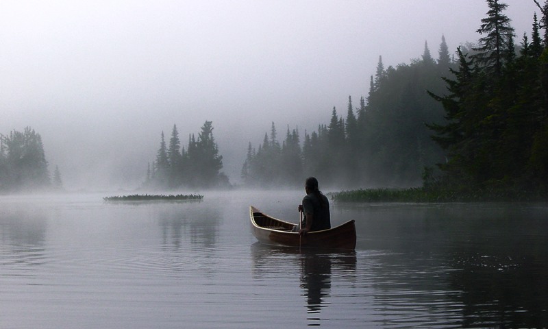 Red Cedar Sliver Canoe, Early morning paddle on Indian Lake